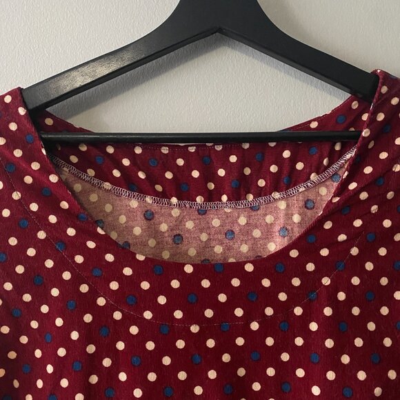 Handmade Plus Size Fine Corduroy Cotton Polka Dot Red Dress - Picture 4 of 12